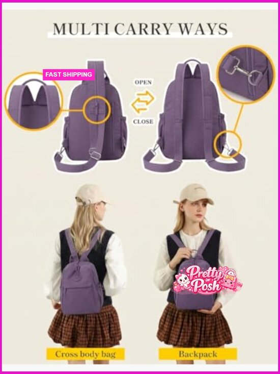 Nylon Mini Backpack Convertible Crossbody Sling Bag Casual Daypack Lightweight